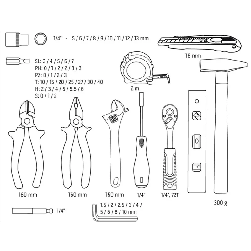 Coffret ensemble d'outils 60 pièces NEO TOOLS - 10-200 Kit de 12 Pièces