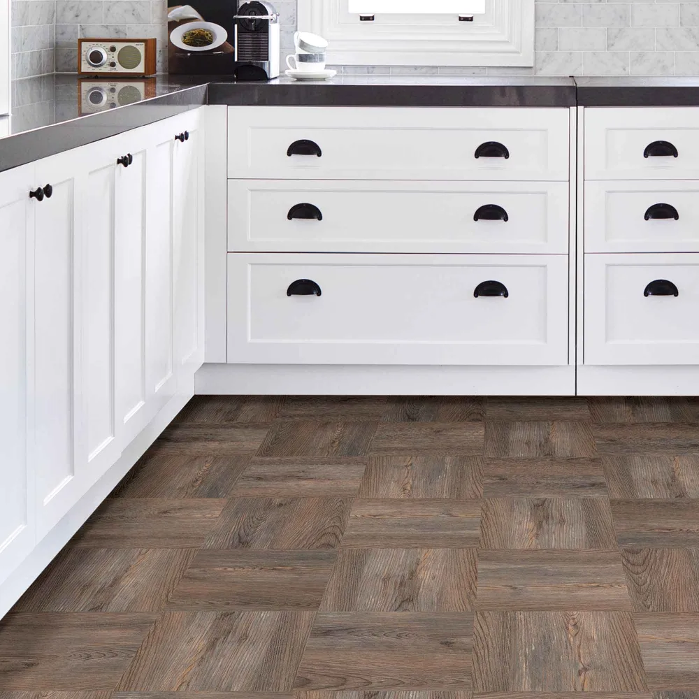 Carreaux de sol "peler et coller" à effet bois, 10 unités (Knotting Hill) avec applicateur inclus