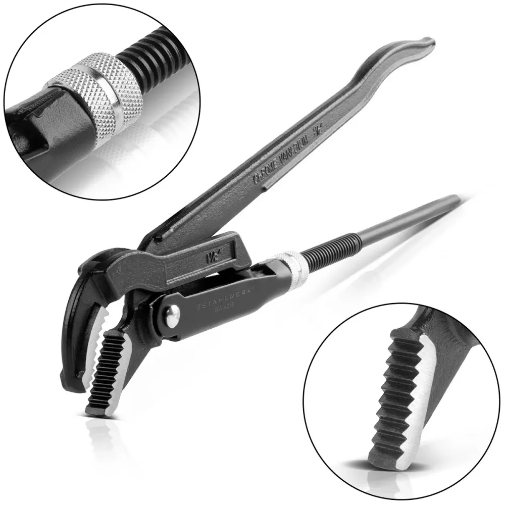 Mécanisme d'acier pinces de tuyau de 1,5 "pouce (38 mm) S / 45 ° Chrom-Vanadium 420 mm File de pompe à eau à couvert à rev...