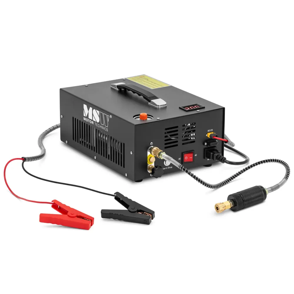 Compresseur pcp pratique 300 bar 12/220 volts 350 watts arrêt automatique aluminium tôle de fer galvanisée noir 14_0008724