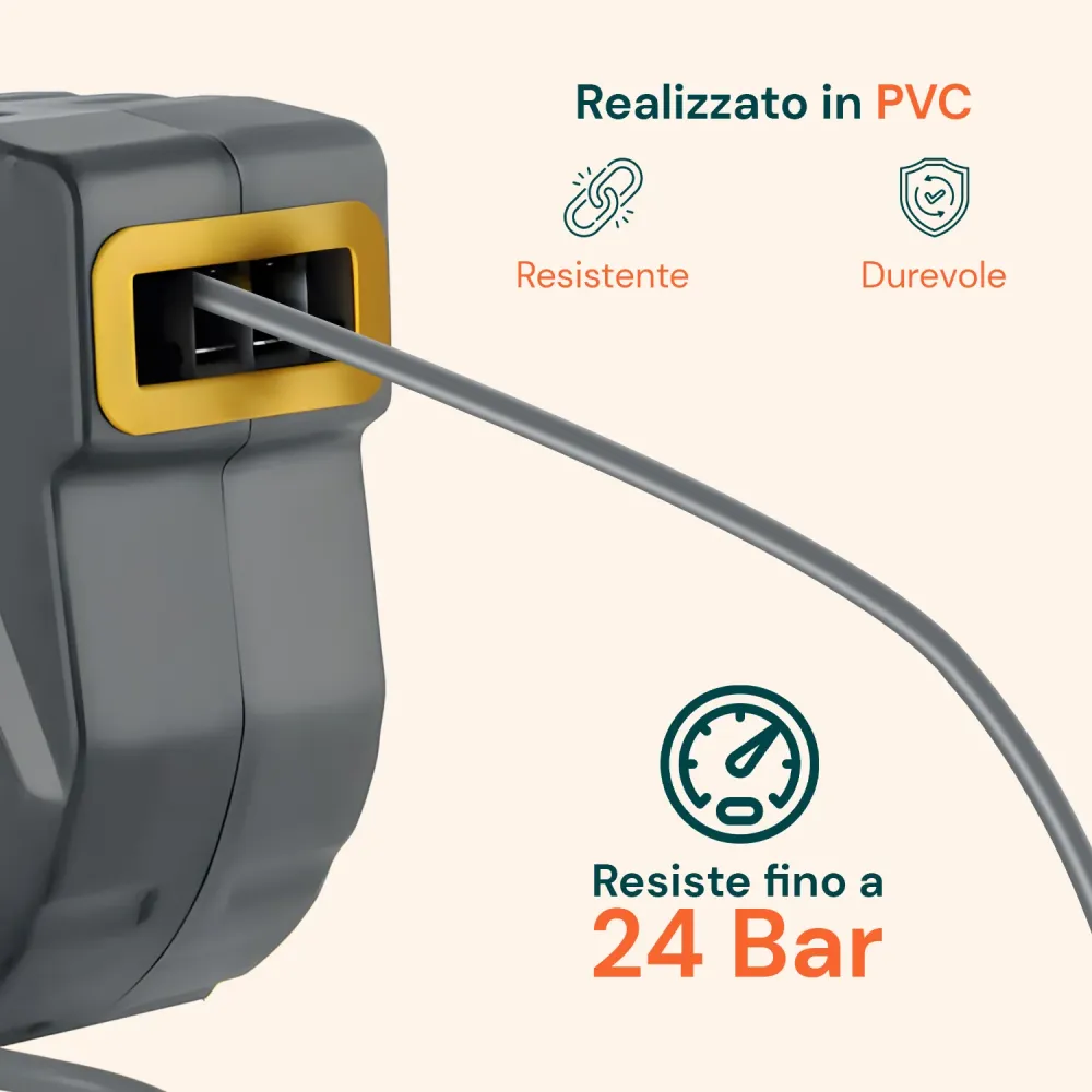 Robuste Industriel Tubo Aria Compressa 10m – Avvolgitore Automatico con Staffa da Parete