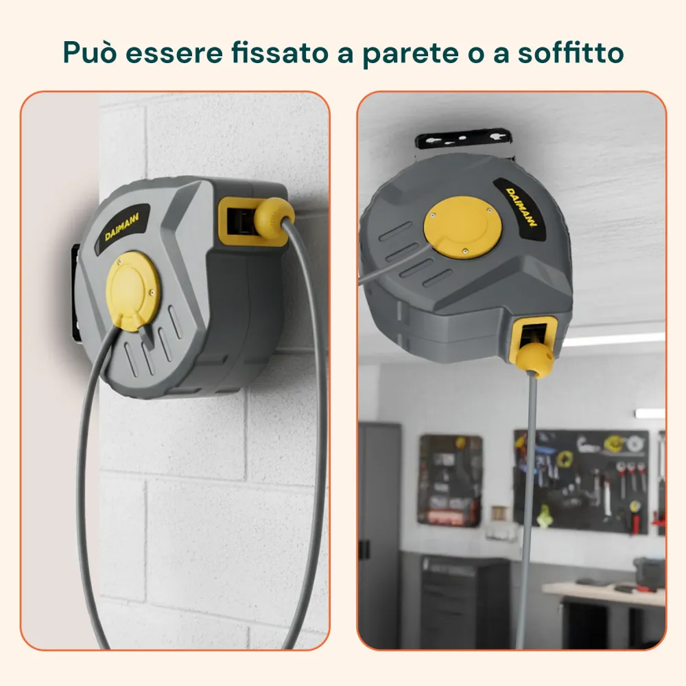 Robuste Industriel Tubo Aria Compressa 10m – Avvolgitore Automatico con Staffa da Parete