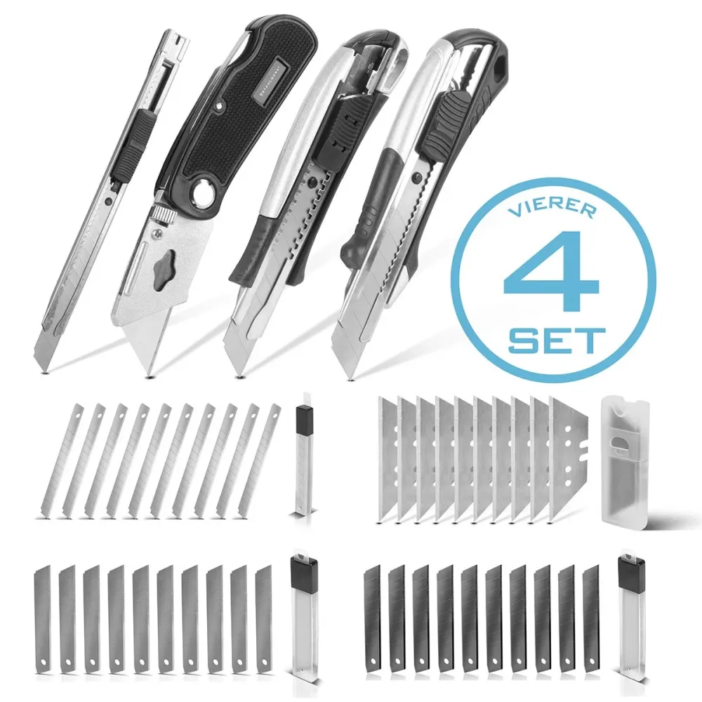Couteau de coupe en acier 4 -set avec des lames de remplacement Cutter Profi | Couteau de tapis | Couteau de sécurité | Co...