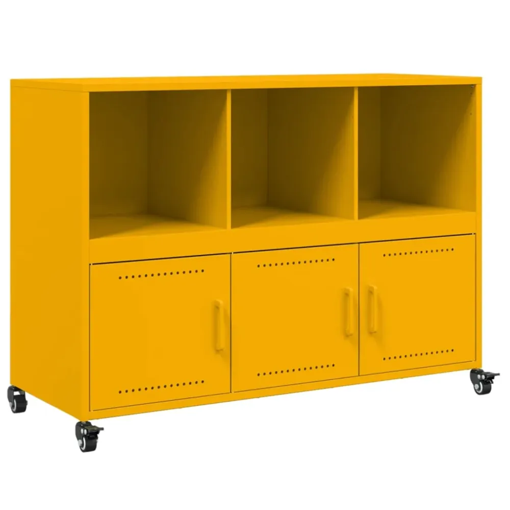 Buffet bahut commode armoire meuble de rangement organisateur cuisine salle de séjour salon jaune moutarde 100,5 x 39 x 72...