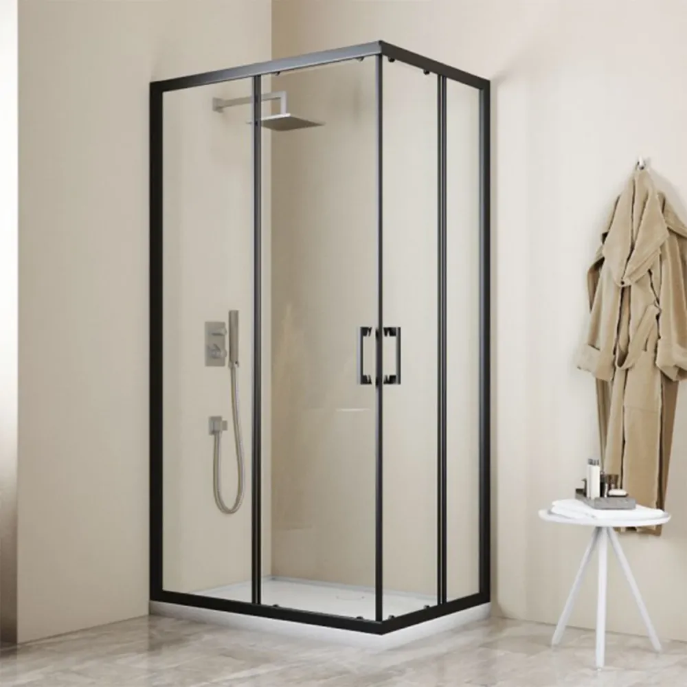 Cabine de douche d'angle coulissante DocciaGo Space 70x120 cm H.195 en verre trempé 6 mm translucide - Noir mat