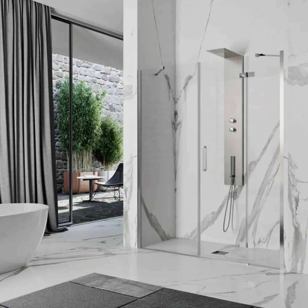 Cabine de douche d'angle ouverture battante GAUCHE cm 120+90 modèle Atlas en verre trempé mm 8
