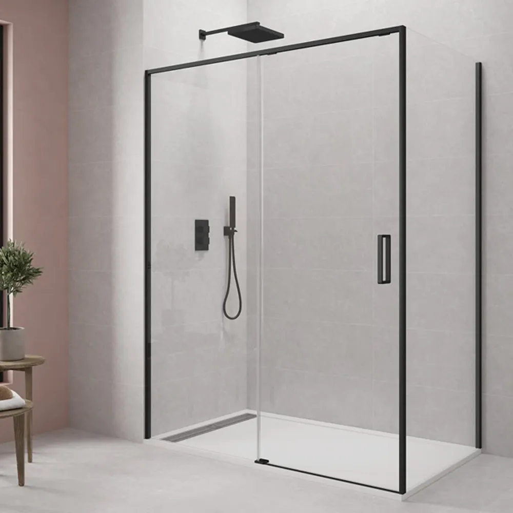 Cabine de douche rectangulaire avec ouverture coulissante cm 160x70 modèle Twenty Black en verre trempé mm 6 et profils de...
