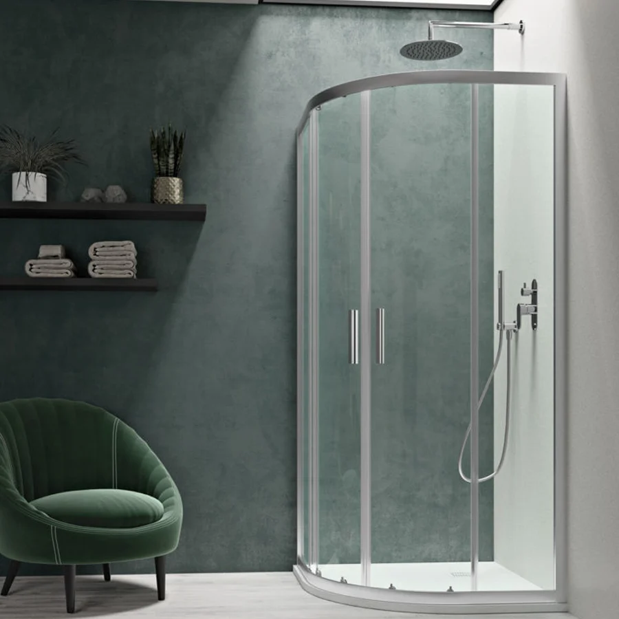 Cabine de douche semi-circulaire 90x90 cm Smart ouverture coulissante en verre trempé diaphane de 6 mm