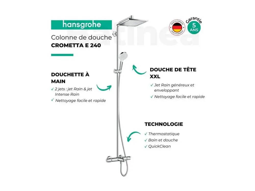 Colonne bain douche thermostatique HANSGROHE Crometta E 240 chromé + nettoyant Briochin