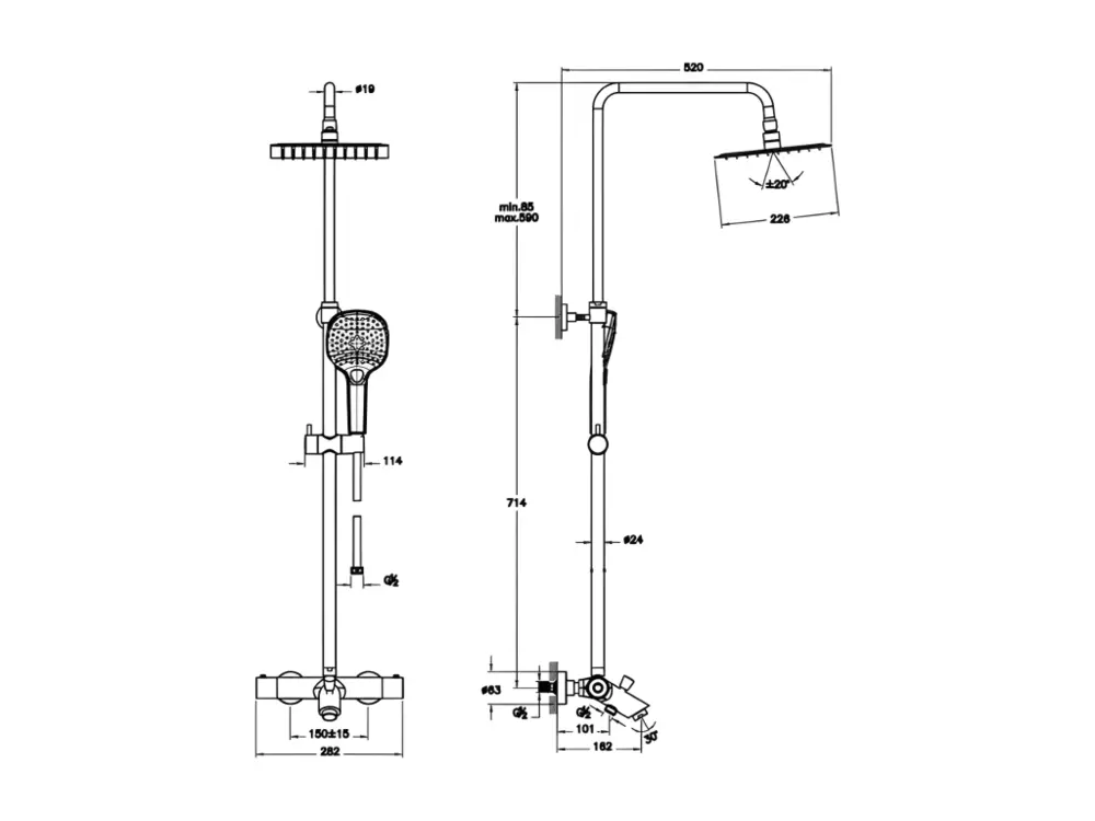 Colonne bain douche thermostatique VITRA Aquaheat Bliss S 230