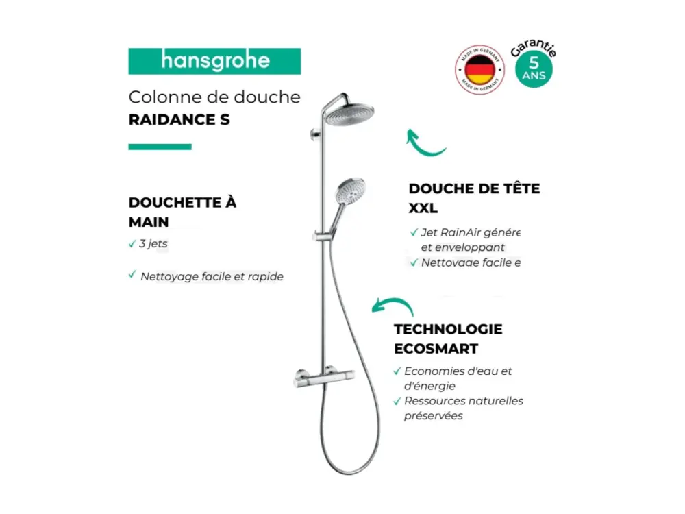 Colonne de douche thermostatique HANSGROHE Raidance S 240 EcoSmart chromé