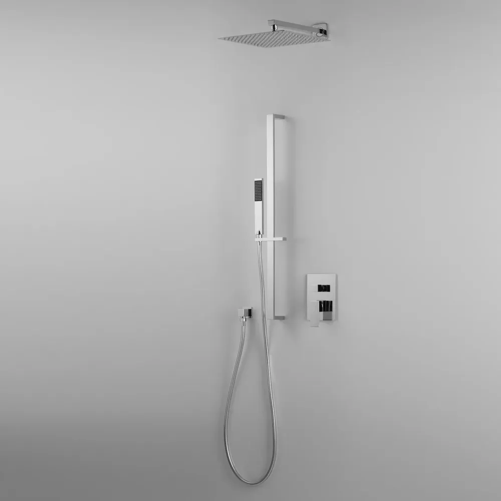 Composition douche ARES avec pomme de douche 40x40 cm avec bras, colonne de douche et mitigeur 2 voies