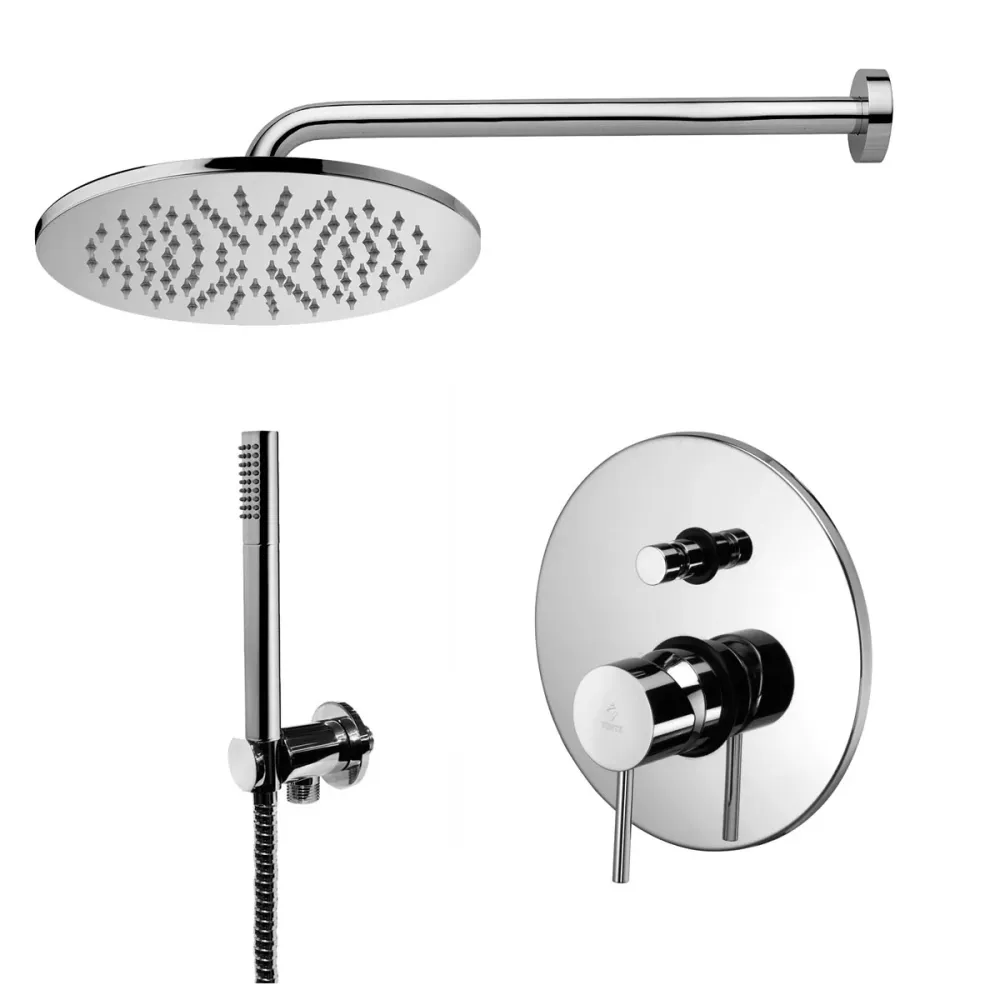 Composition douche Light avec pomme de douche ronde, mitigeur avec déviateur et ensemble duplex Finition Noir Mat