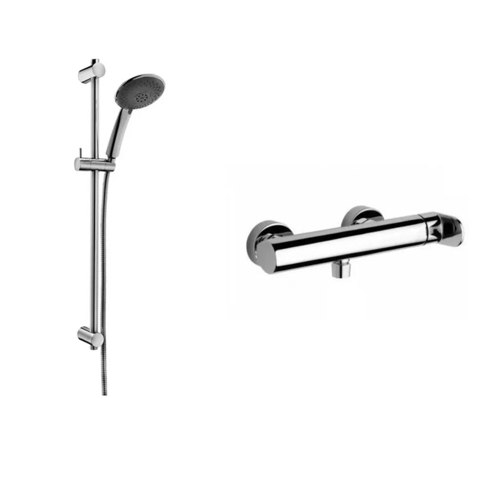 Ensemble coulissant avec barre pour douche Prestige CRAG avec mitigeur de douche externe Candy acier chromé Paffoni