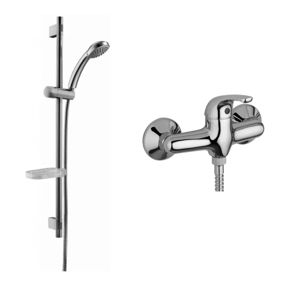 Ensemble coulissant de douche avec barre en métal et pommeau de douche rond monogoutte et mitigeur de douche externe Apoll...