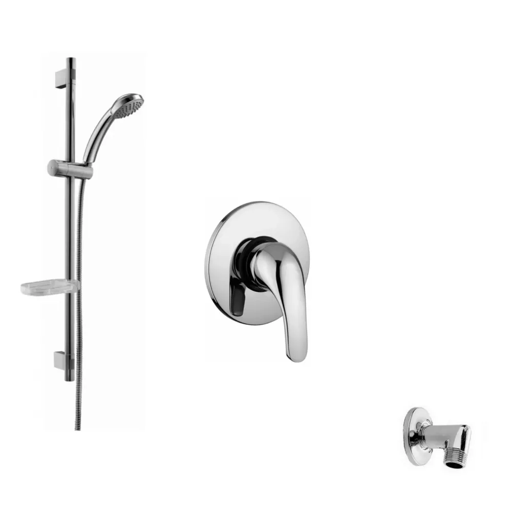 Ensemble coulissant de douche avec barre en métal, mitigeur encastré et prise d'eau murale encastrée Paffoni