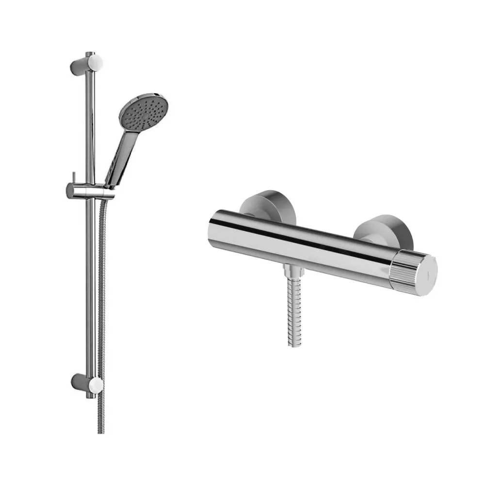 Ensemble coulissant de douche avec douche extérieure et barre en métal et mitigeur de douche extérieur Paffoni