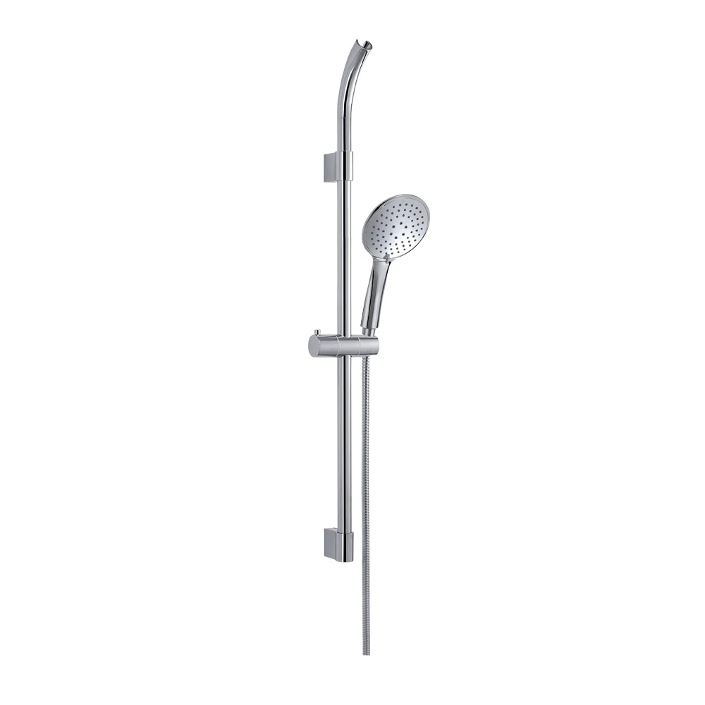 Ensemble de douche à 3 jets entier avec barre coulissante, pomme de douche et flexible modèle TECH_02 chrome brillant