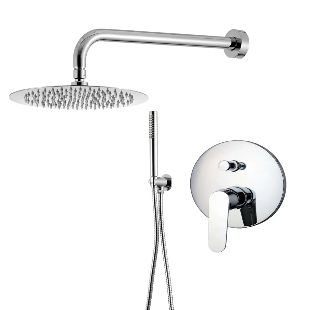 Kit de douche encastré à deux voies avec pomme de douche ronde 300mm en laiton chromé Echo