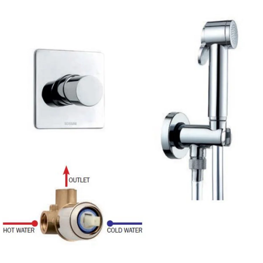 Kit mitigeur monocommande 1 voie, plaque murale, support de douche et douchette Paloma en ABS avec modulable Cromolux