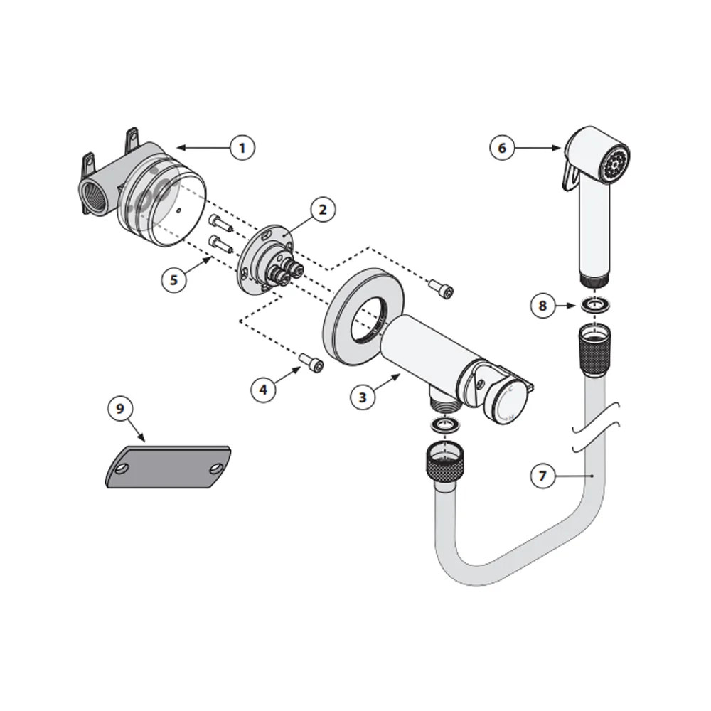 Kit mitigeur monocommande 1 voie, plaque murale, support de douche et douchette Paloma en ABS avec modulable Cromolux