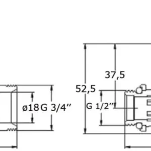 Kit robinet radiateur manuel design chromé ALTERNA. droit 15 x 21