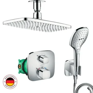 Lot robinet douche encastré thermostatique HANSGROHE Ecostat E + Douche de tête Raindance E 240 fixation plafond