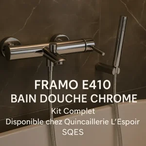 Mitigeur Bain Douche FRAMO E410 Chrome + Flexible, Douchette et Support - Kit Total