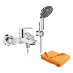 Mitigeur bain douche mécanique GROHE Quickfix Start 2021 avec modulable + support + pommeau de douche + microfibre