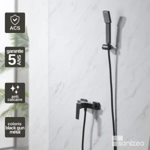 Mitigeur de Douche anti-calcaire Noir jais Gun Métal IMEX Sanizéo ART BDAR025-5BGM