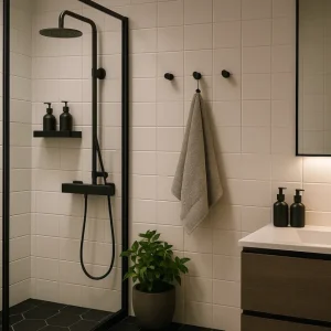 Mitigeur Douche Noir Mat Série E200 FRAMO Italienne en Laiton Chromé