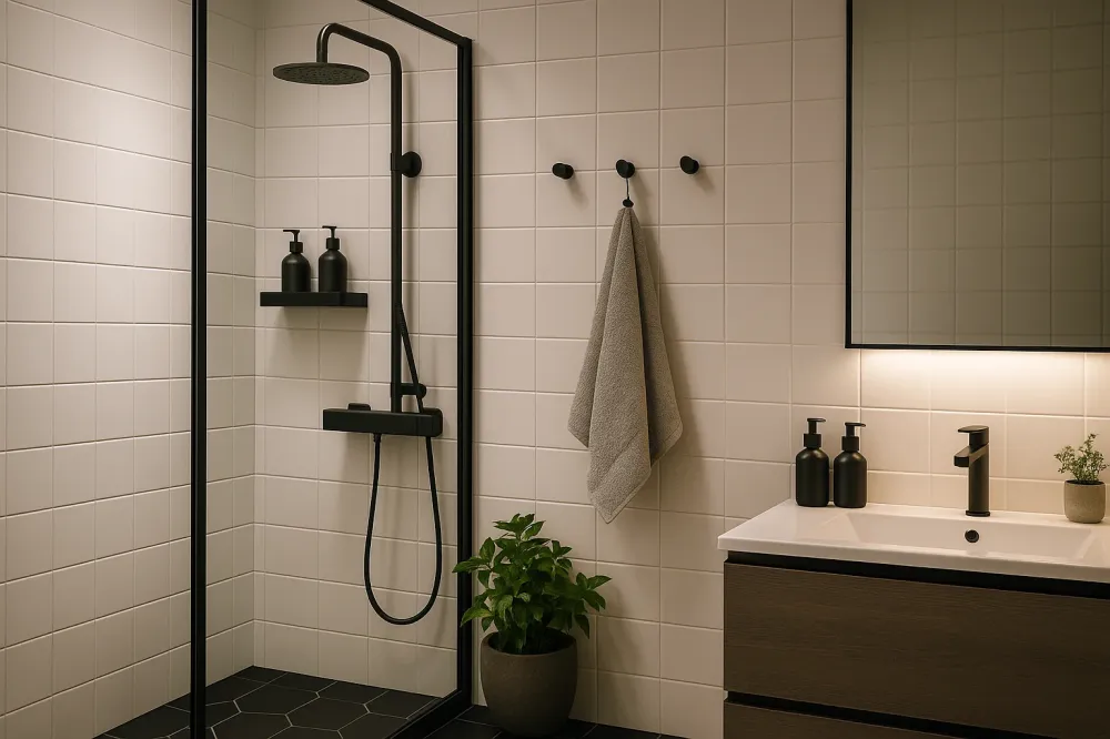 Mitigeur Douche Noir Mat Série E200 FRAMO Italienne en Laiton Chromé