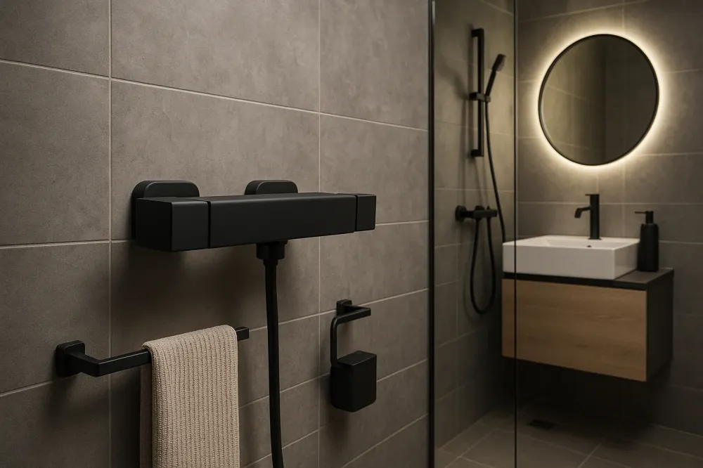 Mitigeur Douche Noir Mat Série E200 FRAMO Italienne en Laiton Chromé