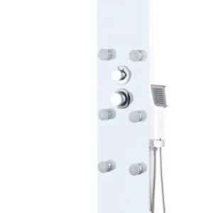 Panneau de douche pomme de douche robinet verre acier inoxydable 130 cm blanc 02_0003434