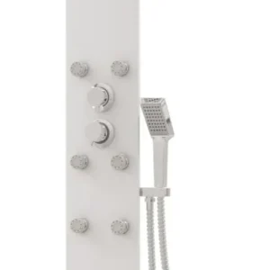 Panneau de douche pomme de douche robinet verre acier inoxydable 130 cm blanc 02_0003436