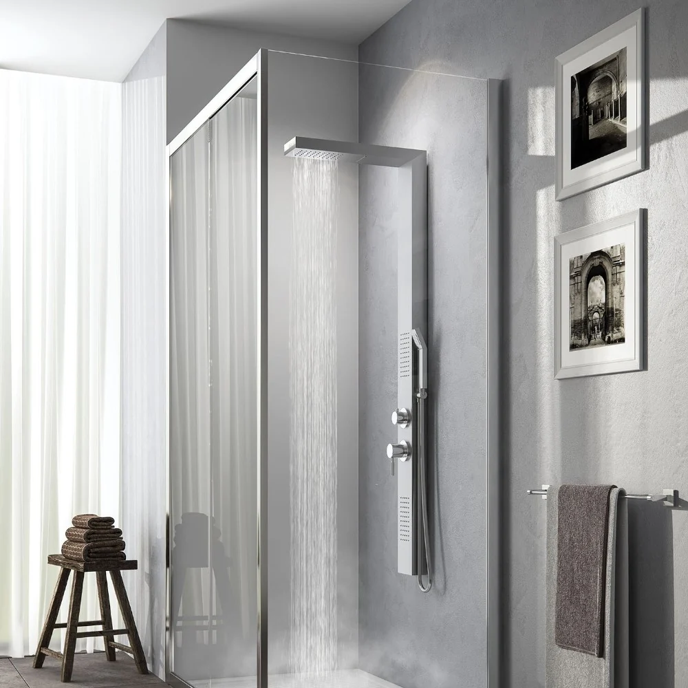 Pannello doccia acciaio inox h155 cm con getto cascata e deviatore acqua 4 vie Cascade 00
