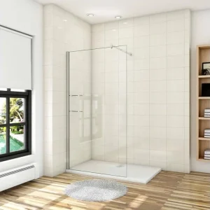 Paroi de douche 100x190cm avec étagères et barre de fixation 70-120cm en cylindrique, paroi de douche à l'italienne e...