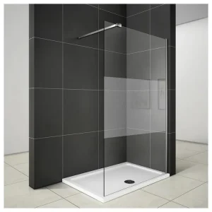Paroi de douche 110x200cm avec barre de fixation 90cm pince renforcée, paroi de douche à l'italienne en 8mm verre ban...