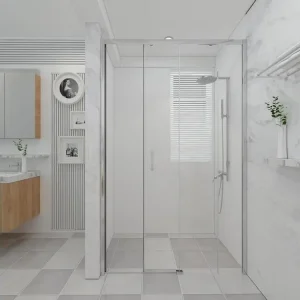 Paroi de douche 125 cm murale avec entrée facilitée avec un verre fixe et un coulissant hauteur 200 cm