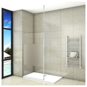 Paroi de douche 140x200cm avec barre de fixation au plafond 203-320cm, paroi de douche à l'italienne en 8mm verre ban...