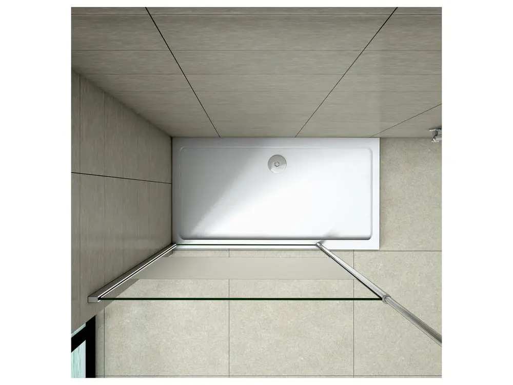 Paroi de douche 140x200cm avec barre de fixation au plafond 203-320cm, paroi de douche à l'italienne en 8mm verre ban...