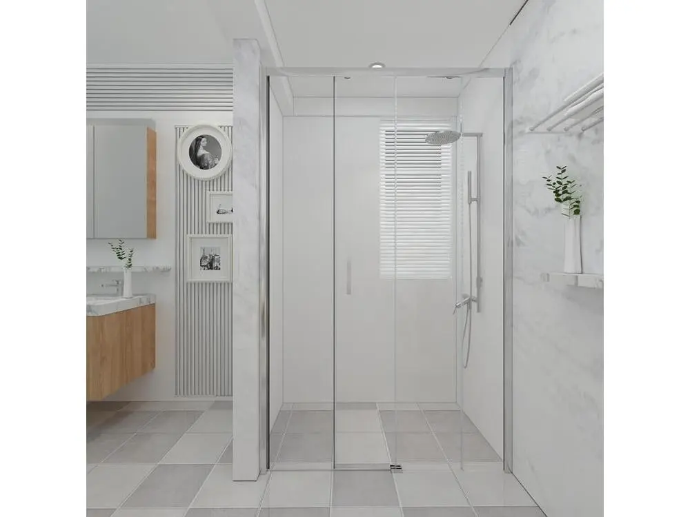 Paroi de douche 200 cm murale avec entrée facilitée avec un verre fixe et un coulissant hauteur 200 cm