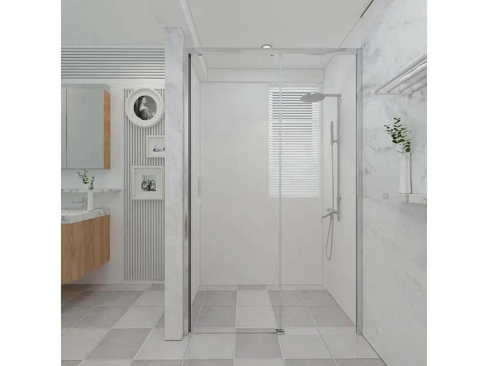 Paroi de douche 200 cm murale avec entrée facilitée avec un verre fixe et un coulissant hauteur 200 cm