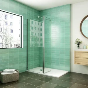 Paroi de douche 50x200cm avec retour pivotant 50x200cm en verre securit, paroi de douche à l'italienne avec barre de...