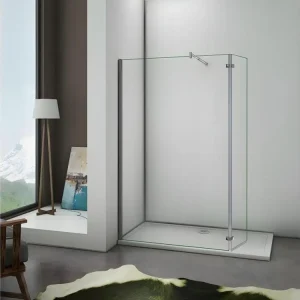Paroi de douche avec retour pivotant 90+40x200cm, charnières, paroi de douche à l'italienne en verre anticalcaire ave...