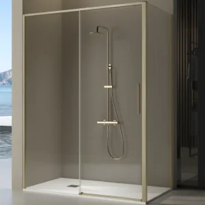 Paroi de douche fixe + porte coulissante DELTA or brossé 121-122 cm