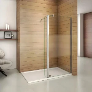 Paroi de douche à l'italienne 110+40x200cm avec barre de fixation 90cm en carré, paroi de douche bande central dépoli...