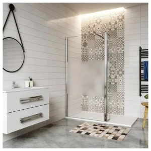 Paroi de douche à l'italienne 120+30x200cm avec barre de fixation 140cm en carré, paroi de douche bande central dépol...