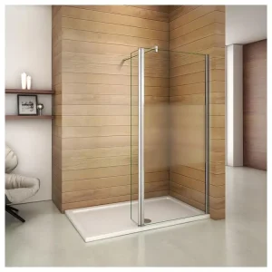 Paroi de douche à l'italienne 90+40x200cm avec barre de fixation 90cm en carré, paroi de douche bande central dépoli...