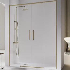 Paroi de douche 2 verres fixes + 2 portes coulissantes DELTA or brossé 173-174 cm